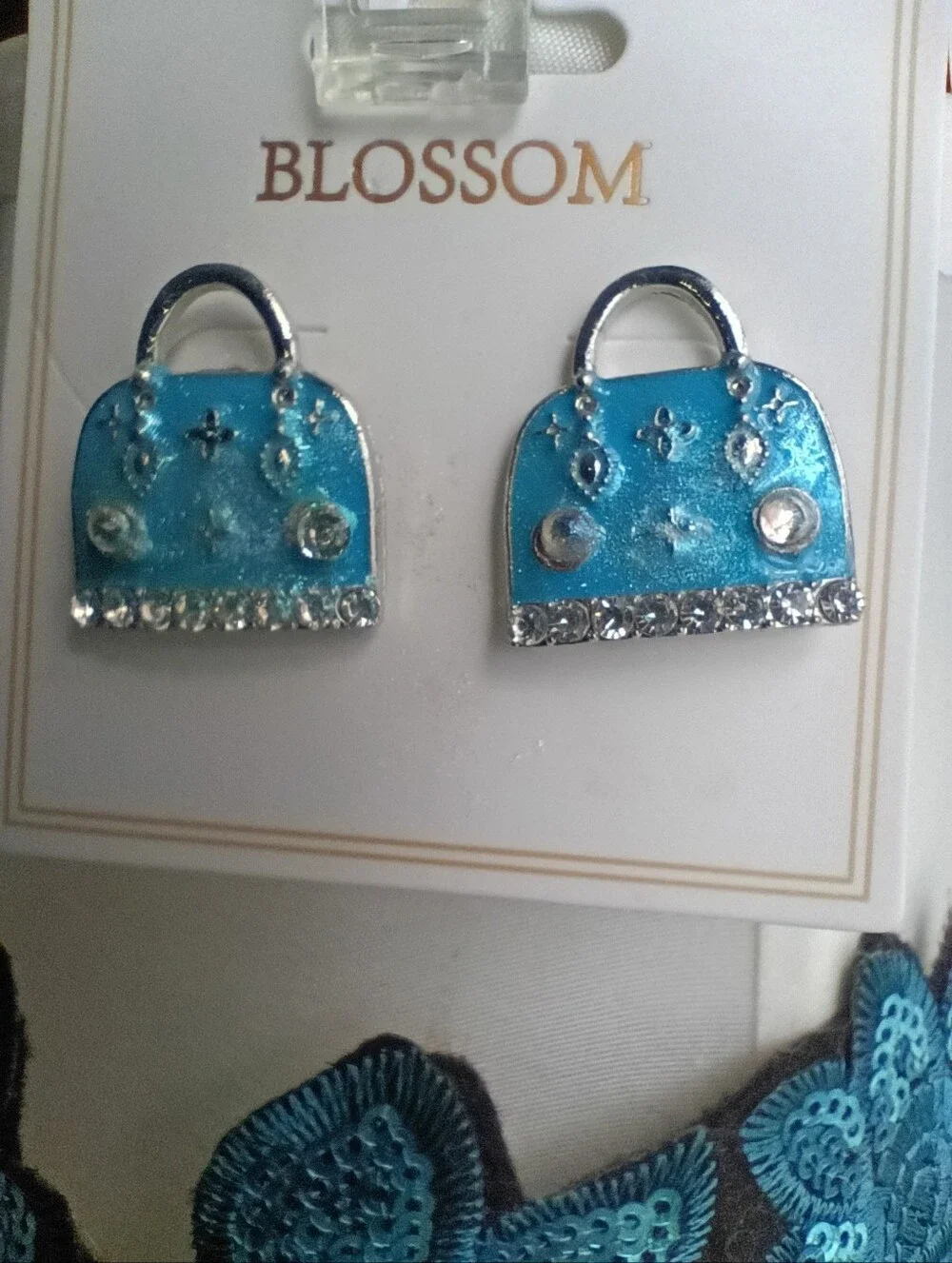 Frosted Tiffany Blue Enamel Handbag Pierced Earrings